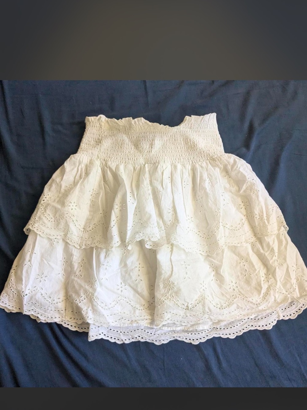 Ralph Lauren Off White Tiered Eyelet Above Knee Skirt